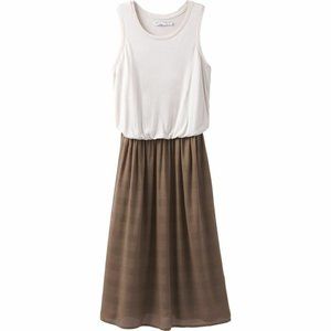 prAna Perry Midi Dress Size L 'Mud' Brown & Ivory Sleeveless